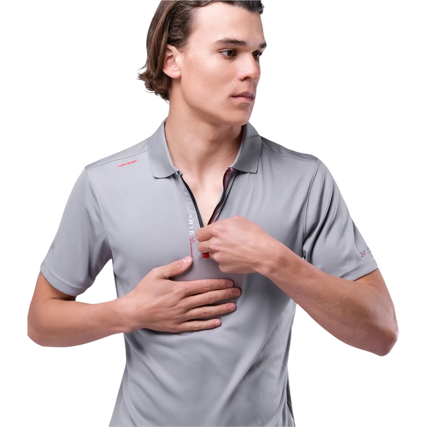 2025 Zhik Männer UVActive Short Sleeve Zip Polo ATP-0085-M-GRY - Grey